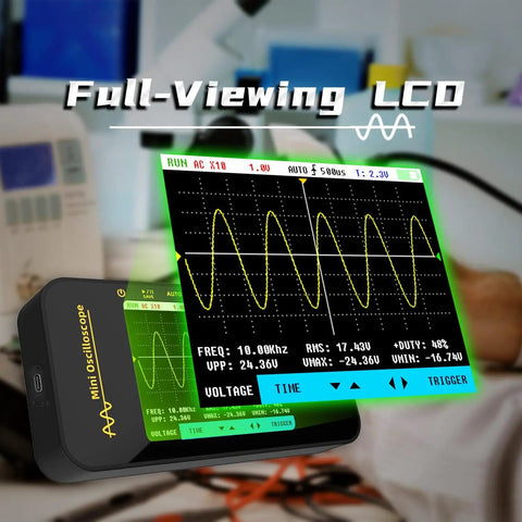 Handheld Digital Oscilloscope With 3.2 Inch TFT Display 10 MHz Bandwidth 48 MSaS Sampling Rate screen showing waveform