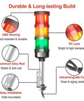 Triple Stack LED Andon Tower Light With Buzzer 24VDC Red Yellow Green Signal Lights Off On 32.8ft Extension Cord durability features