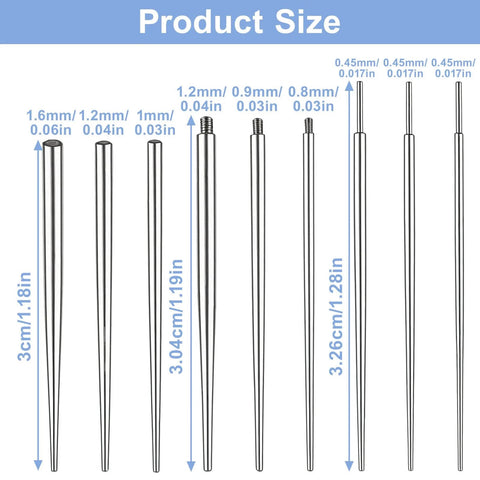 Pro Gear Ball Grabber Tool Kit For Piercing Tapers And Flat Back Jewelry Changes product size guide with insertion tapers displayed