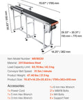Beefy PVC Belt Conveyor System 71 By 7.8 Inch 110V Electric Adjustable Speed Stainless Steel Industrial Conveyor Machine With Double Guardrails For Safe Durable Material Transport shown with dimensions and specifications.