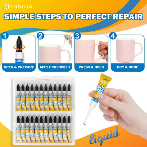 All Purpose Cyanoacrylate Glue Quick Dry Instant Bond 24 Pack 3g Tubes With Fine Tip For Plastic Metal Ceramic Use Instructions