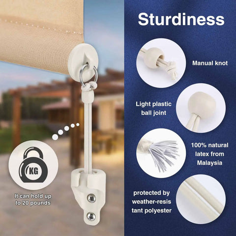 Outdoor Roller Shade Replacement Bungee Kit And End Cap For Coolaroo Exterior Blinds In Sand, 2 Pack, close-up of bungee cord tension