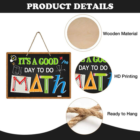 Its A Good Day To Do Math Front Door Sign Blackboard Pencil Ruler Wood Hanger for School Classroom Porch Decor with HD printing.