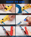 Steps to use Coax Cable Crimper Kit With 20 RG6 F Connectors And Stripping Tool for Fast Durable Installations