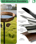 Rust Resistant Metal Bird Bath For Outside With 12 Inch Wide Bowl And 3 Inch Deep Water features material layers.