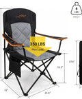 Oversized Padded Camping Chair Two Pack Heavy Duty Quad Chair With Lumbar Support Side Pocket And Cup Holder Portable Lawn Chair