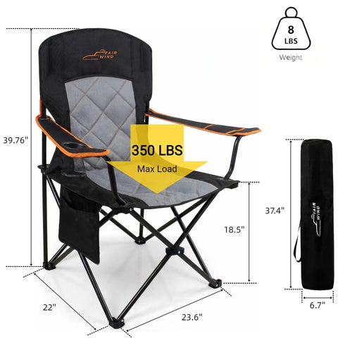 Oversized Padded Camping Chair Two Pack Heavy Duty Quad Chair With Lumbar Support Side Pocket And Cup Holder Portable Lawn Chair