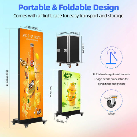 80 Inch Led Poster Screen Featuring A Slick Foldable Design For Digital Signage Display With P1.86 Pixel Pitch in a flight case.