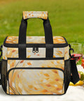 Insulated Picnic Backpack With Large Lunch Box For Women And Men, floral design, mesh pockets, on picnic blanket