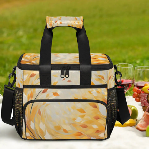 Insulated Picnic Backpack With Large Lunch Box For Women And Men, floral design, mesh pockets, on picnic blanket