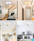 Two Light Flush Mount Ceiling Light Fixture With White Fabric Drum Shade 12 Inch in various home settings showcasing light warmth.