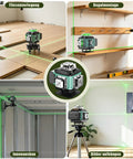 High Visibility 4x360 Degree Green Cross Line Laser Level With Self Leveling 130 Ft Range 4D Coverage in construction usage