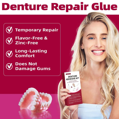 Instant Denture Glue For Loose Teeth And Cracked Dentures, Fast Bond In 15 To 60 Seconds, Lasts Days To Weeks, 1oz Kit