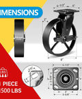 Dimensions of Beefy 8 Inch Heavy Duty Caster Wheels Set Of 4 With Brakes For Furniture Tool Boxes Workbenches.
