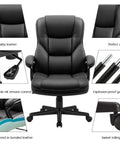 All Day Comfort Executive Office Chair With High Back And Lumbar Support featuring dark PU leather and swivel wheels
