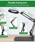 Desk Magnifier With Light And Stand Flexible Gooseneck Magnifying Lamp With 5X And 10X Lenses showing adjustable arms