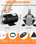 12V Water Transfer Pump One Tenth HP 330 GPH With Three Quarter Inch Ports showing compact size and accessories