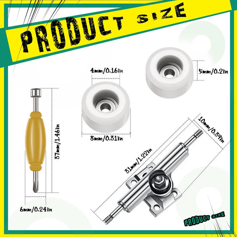 Eight Piece Fingerboard Bearing Wheels And Tool Kit White Wheels With Alloy Racks And Screwdrivers For 34mm Decks