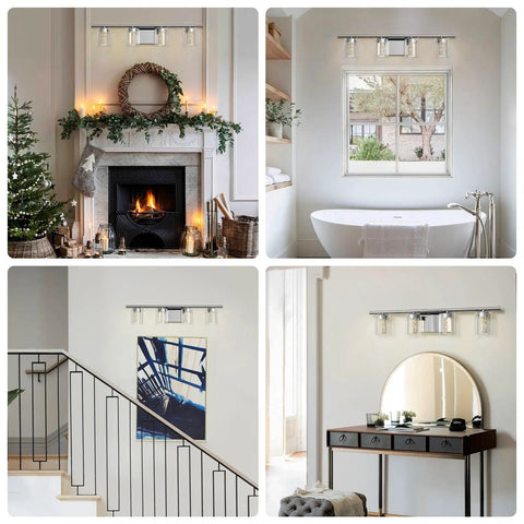 Crystal 4 Light Bathroom Vanity Light Fixtures Modern LED Dimmable Wall Sconce with Bubble Glass Shade Brushed Nickel Finish