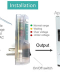Installation guide for Beefy Heavy Duty 20 Amp 2400 Watt Appliance Surge Protector with Smart Circuit Plug connected to a refrigerator.