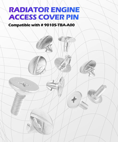 Built Tough Engine Splash Shield Skid Plate Screws And Lower Cover Pin Bolts With Heavy Duty Auto Clips, silver cover pins for radiator access.