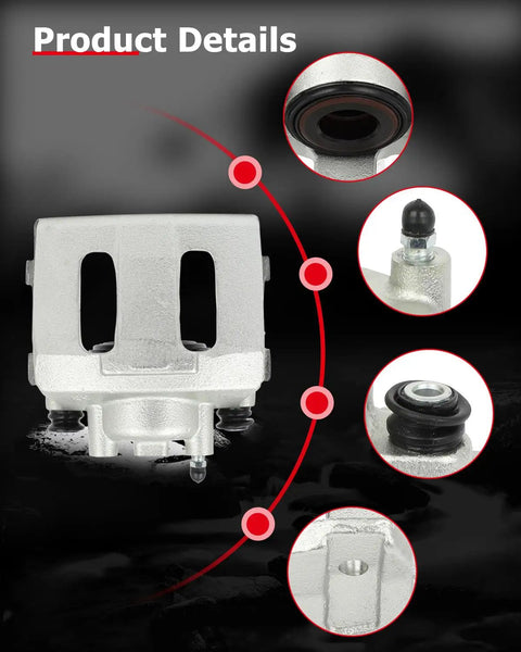 Built Tough Front Left And Right Disc Brake Calipers Without Bracket Fits Jeep Cherokee Grand Cherokee Wrangler 1990 To 2001 close-up view highlighting rubber seals and ports.