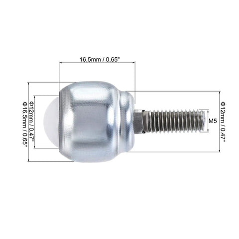 12mm Ball Transfer Bearing Unit With Nylon Ball Roller, Bolt Fixing Mount, 360 Degree Rotation, side view with dimensions