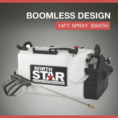 ATV Boomless Broadcast And Spot Sprayer With 16 Gallon Tank 2.2 GPM On Demand 70 PSI 12V Power 14 Foot Spray Swath NSQ Series Pump