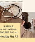 Premium Skinny Leather Headbands For Women Five Piece Set displayed in neutral shades, with a model holding three headbands.