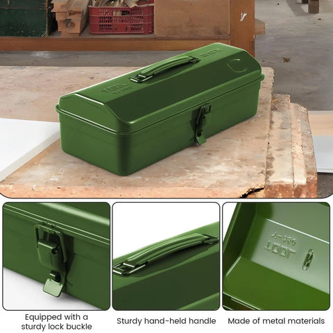 Built Tough 15 Inch Metal Tool Box With Locking Lid And Carry Handle Portable Tool Storage Case For Tools Screws And Small Parts Locking Hardware Organizer In Green
