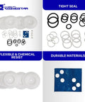 All In One Replacement Kit For D0902 Three Eighths Inch Double Diaphragm Pump with O Rings, Gaskets, Diaphragms, Seals