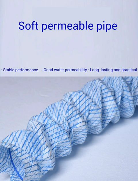Flexible 4 Inch French Drain Pipe With 66 Ft Nonwoven Fabric Perforated Landscape Drainage System close-up view showing fabric and material.