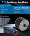 1/6 HP Condenser Fan Motor Replacement Plug And Play Direct Fit Replaces B13400251S And B13400251 image showing specs