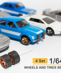 4 Pack 1/64 Wheel And Tire Set With Real Riders Rims And Axles For RC Diecast Cars Upgrade Your 1/64 Scale Models Bronze Finish