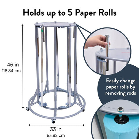5 Roll Paper Dispenser And Cutter For Classrooms With Mobile Storage Safe Teacher Friendly Cutting System, metal frame, holds up to 5 rolls.