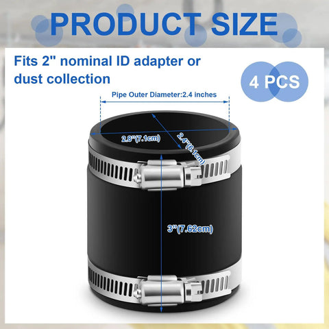 Four Pack Flexible PVC Couplings With Stainless Steel Clamps For Plastic And Copper Plumbing 2 Inch Easy Fit Tight Seal