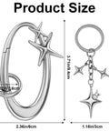 Two Pack Star Carabiner Keychains Dope Y2K Aesthetic Clip For Keys Purses Backpacks Silver Chrome Shiny Charms Accessory With Moon And Star Designs For Everyday Carry, showing size dimensions.