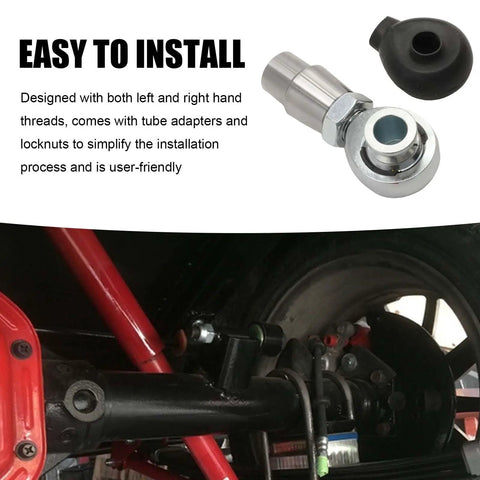 Three Quarter Inch Heim Joint Rod End Kit With Chromoly Joints And Tube For Suspension Steering And Traction Bars Right And Left Hand Thread Steering Joints Panhard Kit Chrome Plated Balls Beefy Rugged Build Smooth Alignment installed on suspension