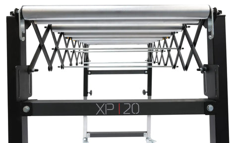 Laguna Xp 20 Inch Heavy Duty Flexible Roller Conveyor Table With Four Inch Locking Casters For Superior Stability And Easier Material Handling To Fit Most Bandsaws Smoothly, showing the frame and rollers.