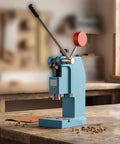 Heavy Duty Workhorse Manual Arbor Press Featuring Rock Solid Lever Design And Red Counterweight Balance Block For Smooth Batch Embossing and Relentless Downstroke On Your Shop Bench with blue finish.