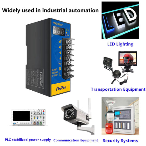 Rock Solid Industrial Switching Power Supply 24 Volt 2.5 Amp 60 Watt Din Rail Adapter With Digital Display for LED lighting and CCTV.
