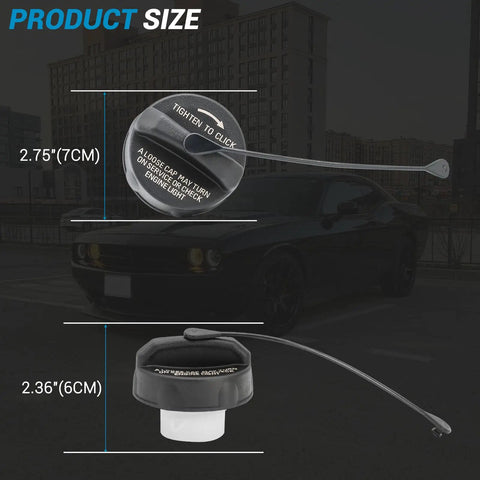 Gas Cap Replacement For Dodge Challenger 2011 2019 Fuel Tank Cap 52030389AA 52030389AB 68139752AA shown with dimensions