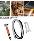 Compact Pneumatic Right Angle Pencil Die Grinder Delivering Hot Shot Air Speed And Rock Solid Torque For Precision Grinding In Tight Spots with accessories.