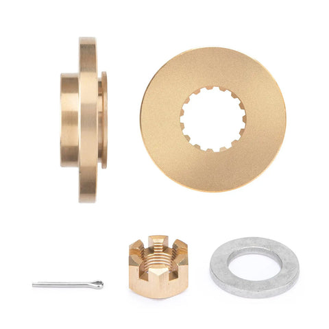 Propeller Installation Hardware Kit For Yamaha Outboard 60-85 Hp With Thrust Washer, Spacer, Washer, Nut, Cotter Pin Included - Repair Kit For 15-Spline Props components laid out