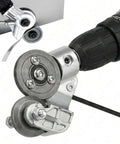 Drill nibbler attachment cutting metal, turning your drill into a metal cutting beast with this gear driven cutter for smooth, spark-free cuts.