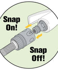 Garden Hose Quick Connect Fittings for Universal Compatibility, Tool Free Water Hose Connectors illustration with snap on-off steps