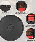 Back view of 27 Inch Industrial Wall Clock Featuring Real Moving Gears For Living Room Decor with batteries and hanging hole.