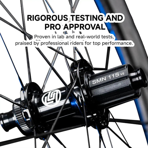 Close-up of Routte Carbon Road Wheelset 700C Ultralight Disc And Rim Brake Clinchers Tubeless Ready D45 R45 hub and spokes