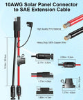 Diagrams and dimensions of Solar Panel Connector To SAE Adapter Cable 1FT 10AWG with fuse for RV solar charger kit.