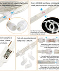 Lit 40Ft LED Rope Lights Dimmable Indoor Outdoor Waterproof 6000K Daylight White installation and cuttable features